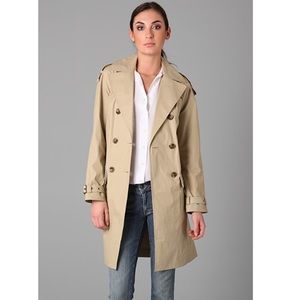 Vince Khaki Waxed Belted Trench Coat, S
